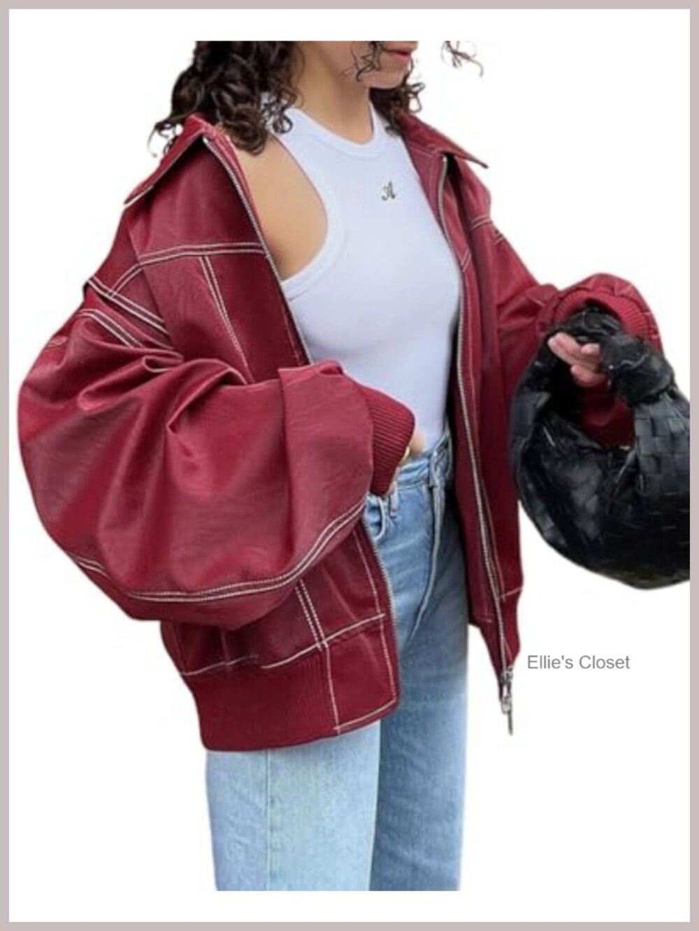 Women's Faux Leather Motorcycle Jacket Oversized Zip Up Winter Coat